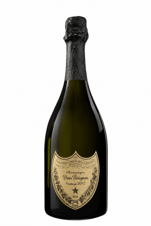 Champagne bottle with foil-wrapped neck and a vintage 2017 label (Dom Pérignon)