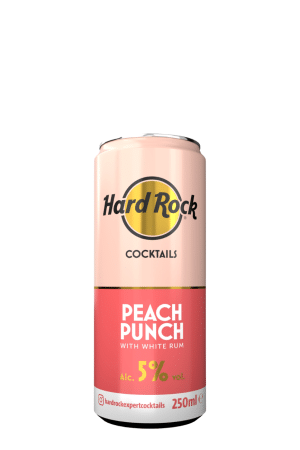 Hard Rock Cocktails Peach Punch can, peach-pink label, 5% ABV, 250 ml